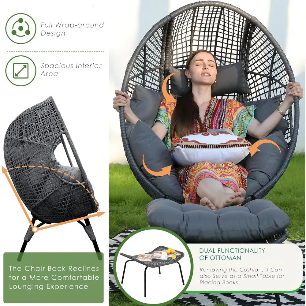 Guangbai Patio Egg Chair Ottoman Indoor Outdoor Lounge