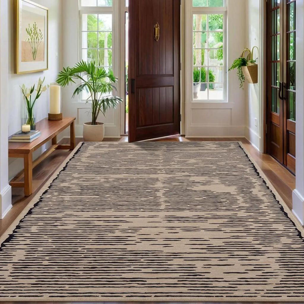 Rugs for Living Room Washable Modern Stripe Carpet Non Slip Soft Rug,Low Pile Area Rug for Bedroom Office Dining Room
