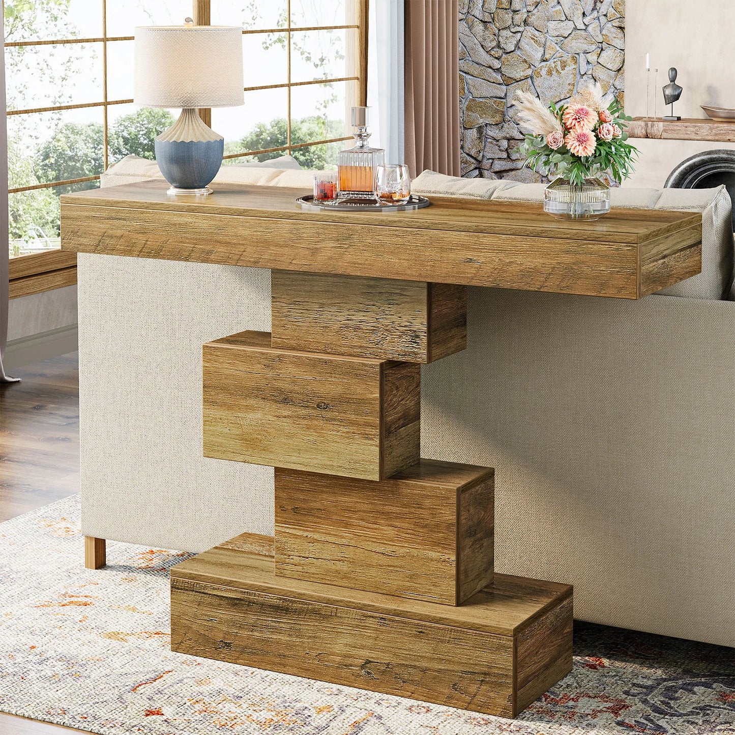 Tribesigns Farmhouse Console Table With Geometric Base For Entryway