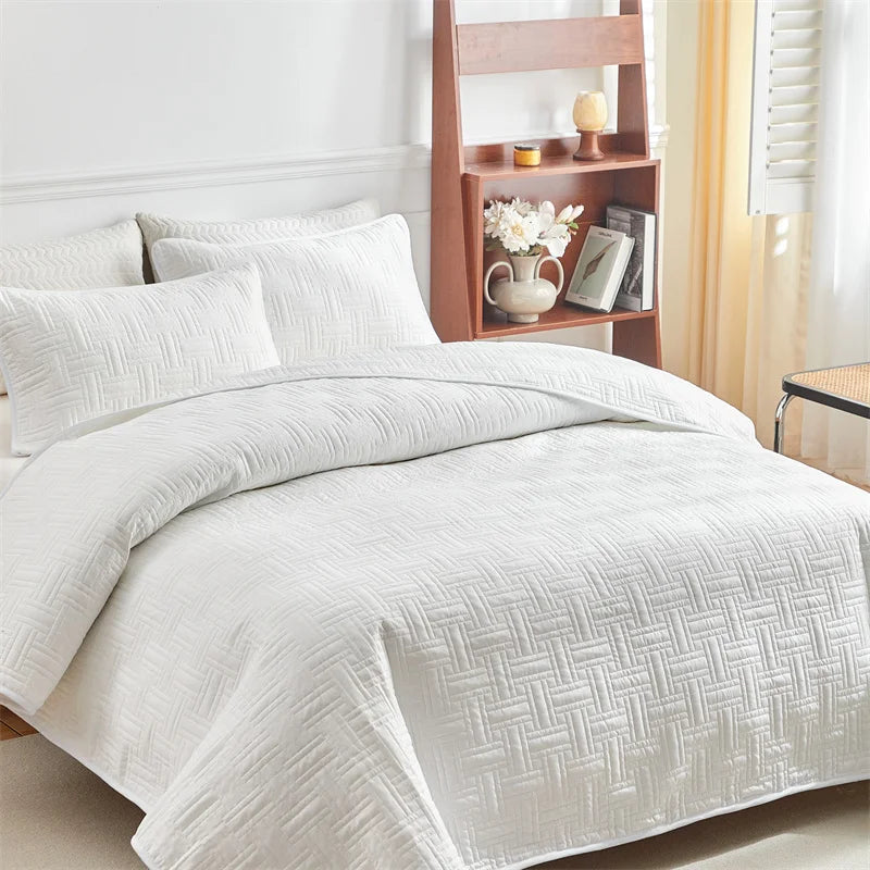 EGWCN Patchwork Bedspread Set Wheat Stripe Pattern 3Pcs Pillowcases