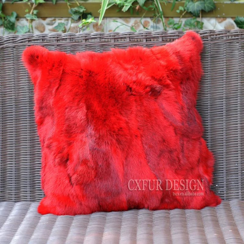 XZWDSICN Natural Rabbit Fur Patchwork Cushion For Sofa