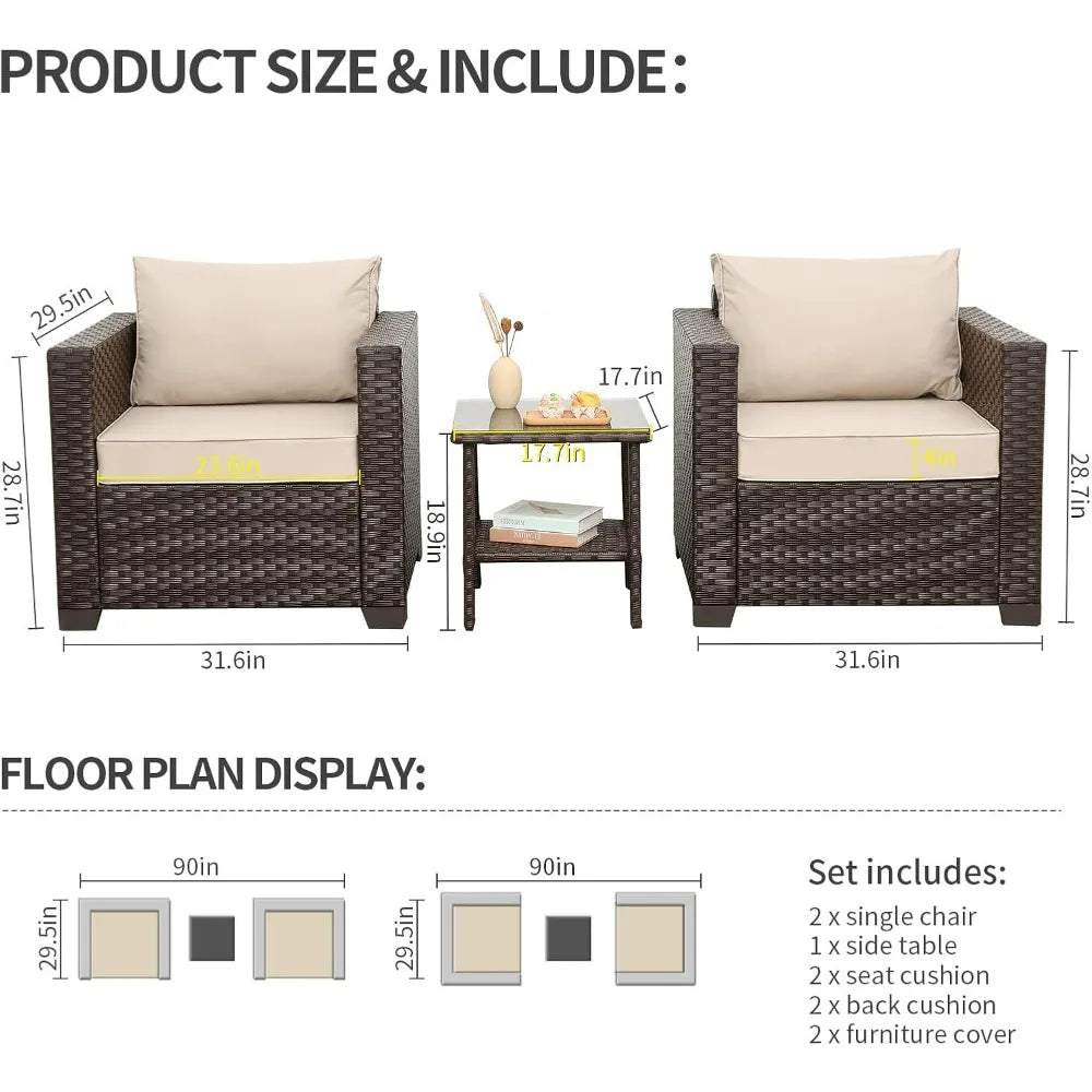 Outdoor Patio Furniture Club Chair Set With Glass End Table