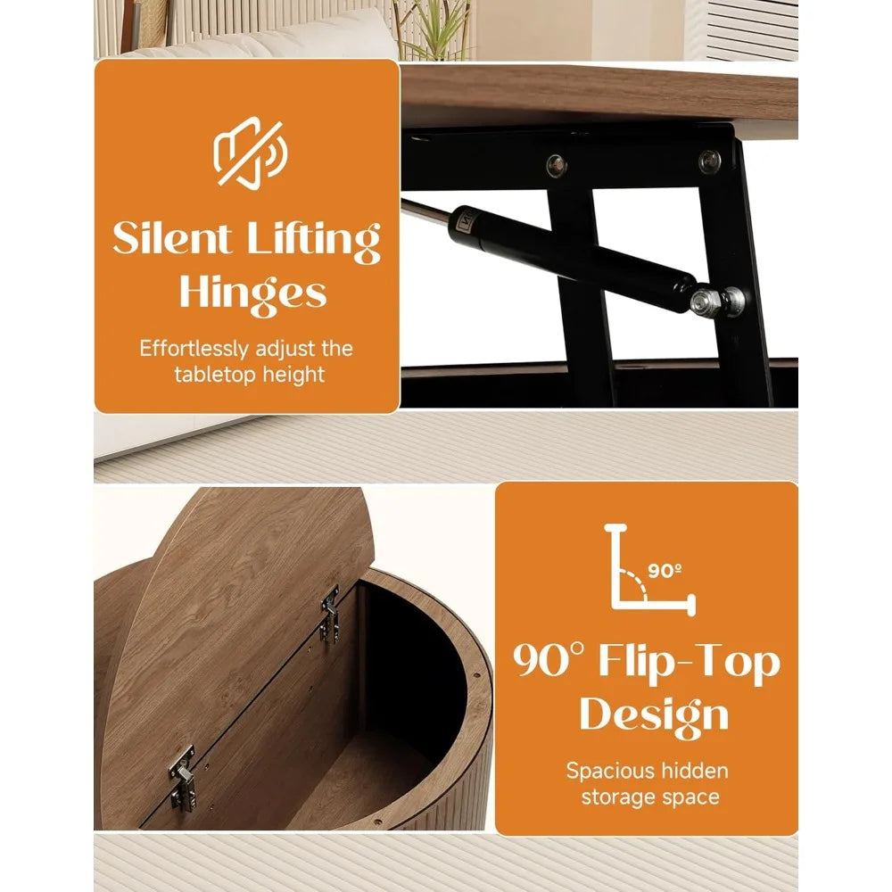 Fluted Round Lift Top Coffee Table With Storage Walnut