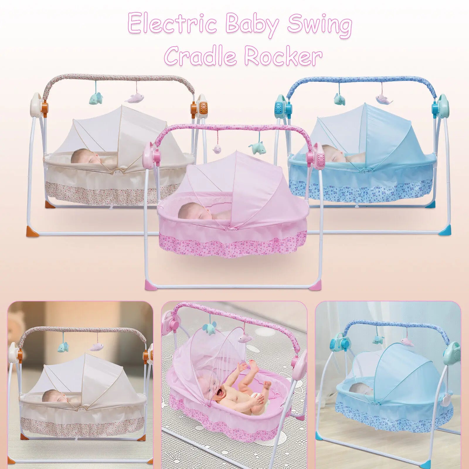 Electric Baby Cradle Auto Swing Rocker Cot Infant Sleeping Bed