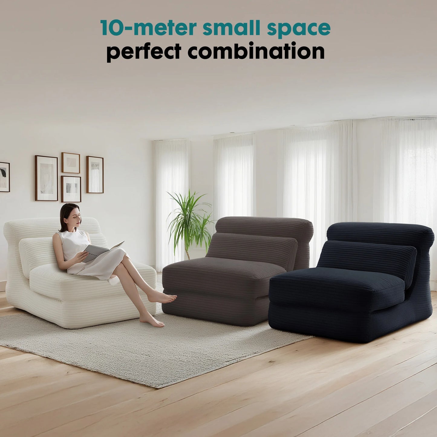 JHK Ergonomic Folding Sofa Bed Corduroy With Back Lumbar Support