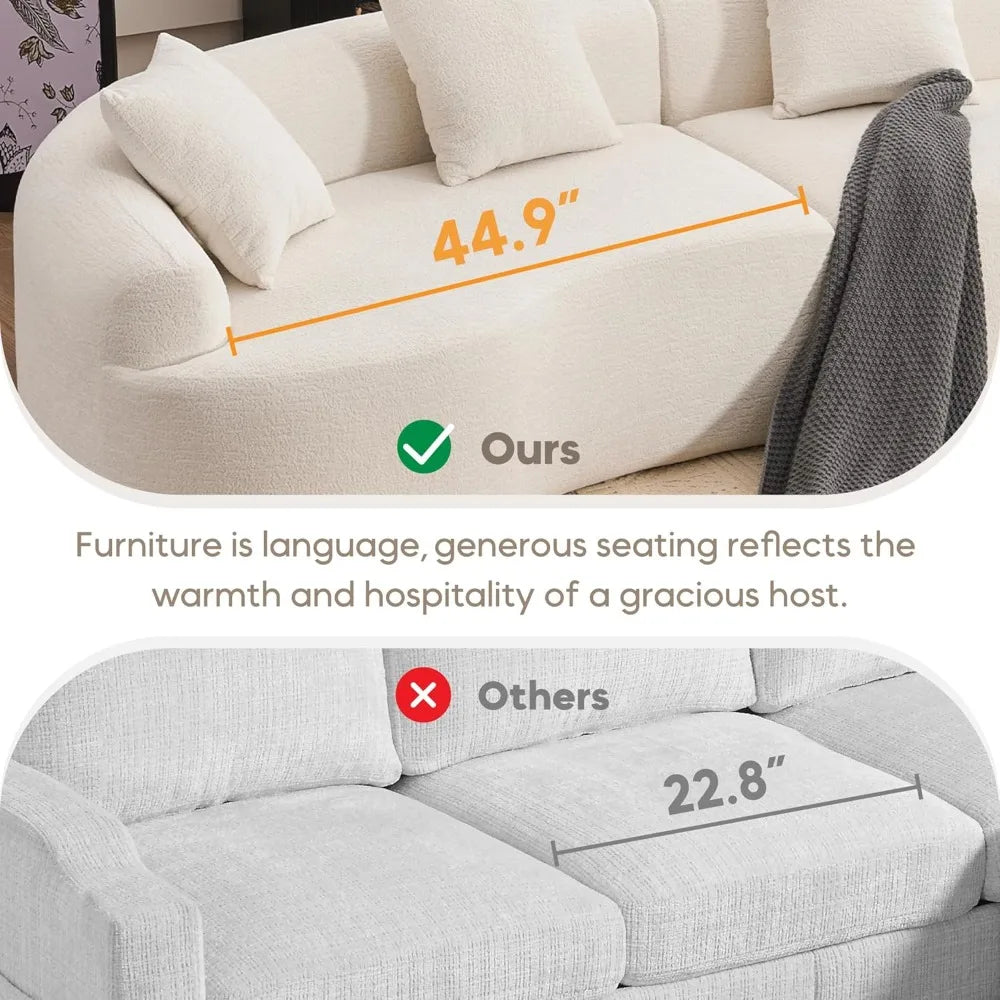110‘’ Boneless Curved Sofa, Modern Cloud 4-Seater Floor Couch, Minimalist Compression Sofa for Living Room, Customized