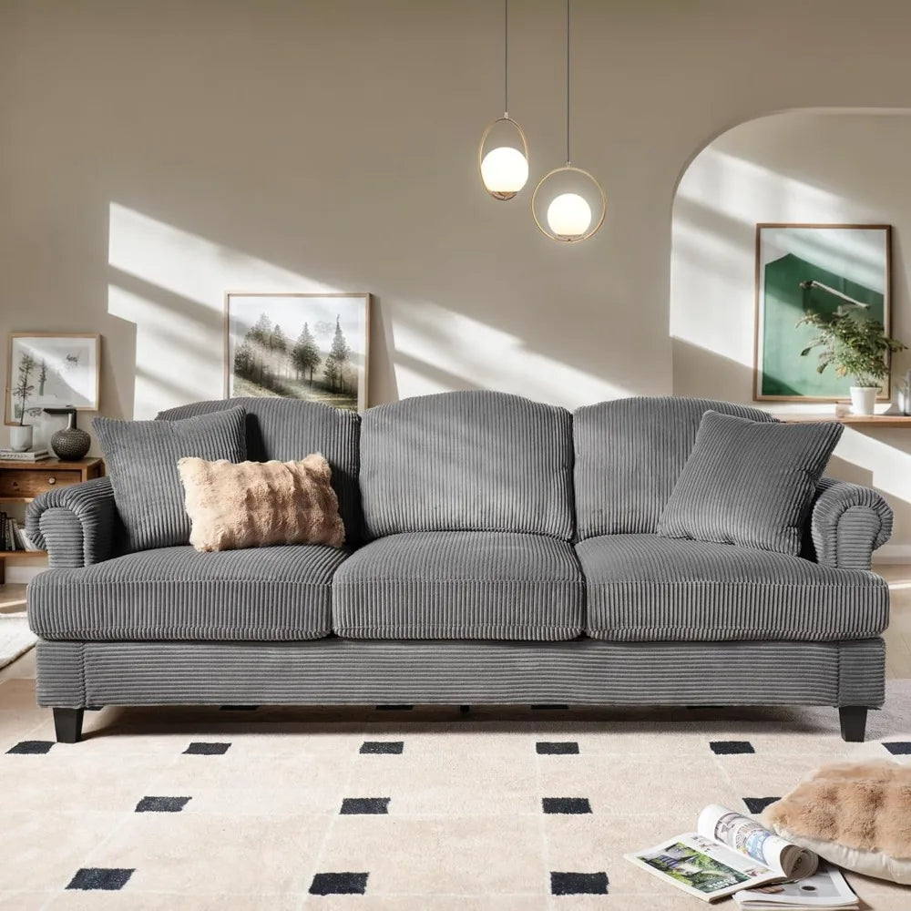 3 Seater Sofa Couch with Deep Seat,91" Comfy Cloud Couches for Living Room,Mid Century Modern Upholstered Sofa with Armrests