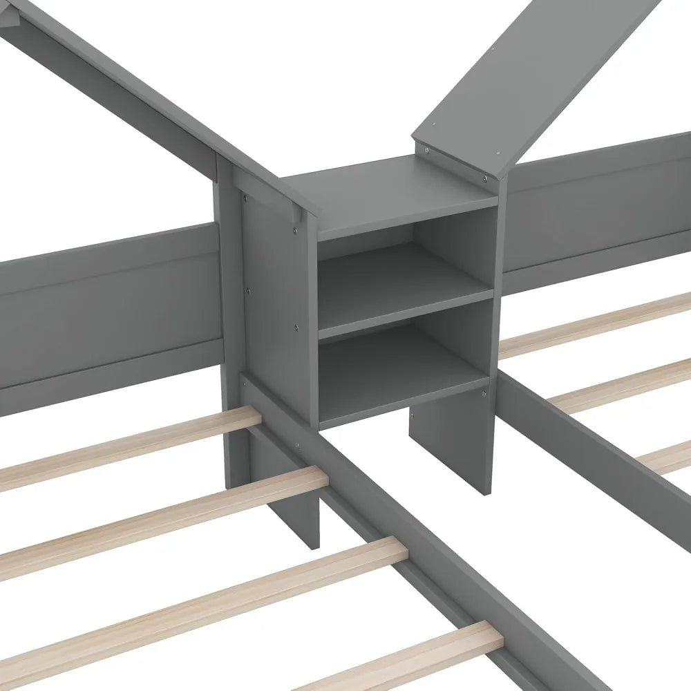 Softsea Double Twin Bed Frame for Kids House Bed Nightstand