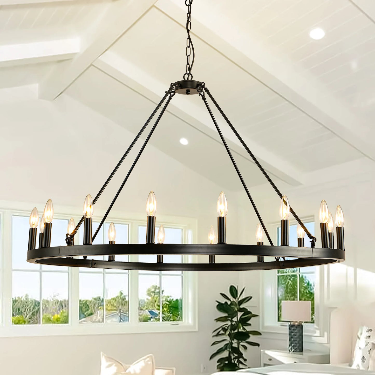 LovingC Wagon Wheel Chandelier Modern Rustic Farmhouse Pendant Light