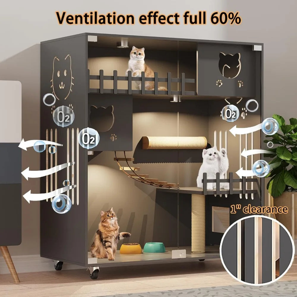 Closure Large Wooden Cat House With Scratching Posts And Wheels