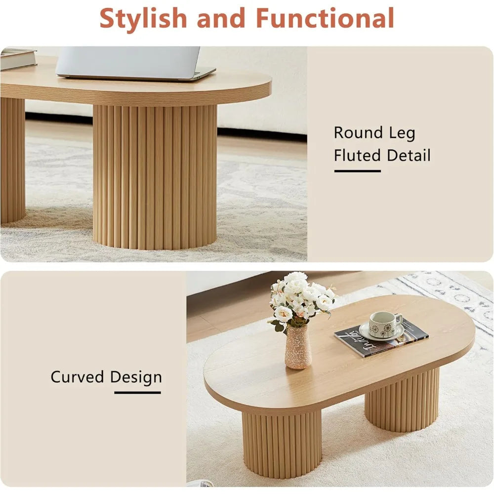 Fluted Oval Coffee Table Boho Modern Center Table Living