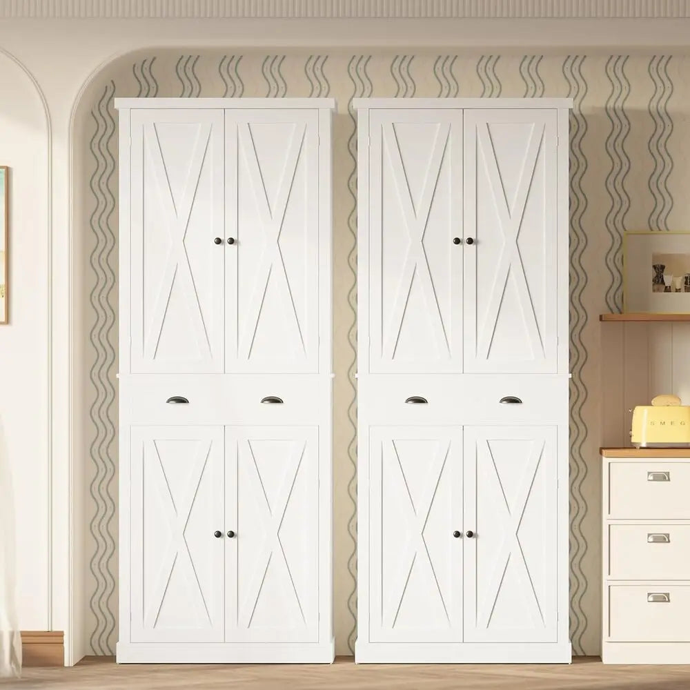 IRONCK Kitchen Pantry Storage Cabinet With Barn Doors And Drawer