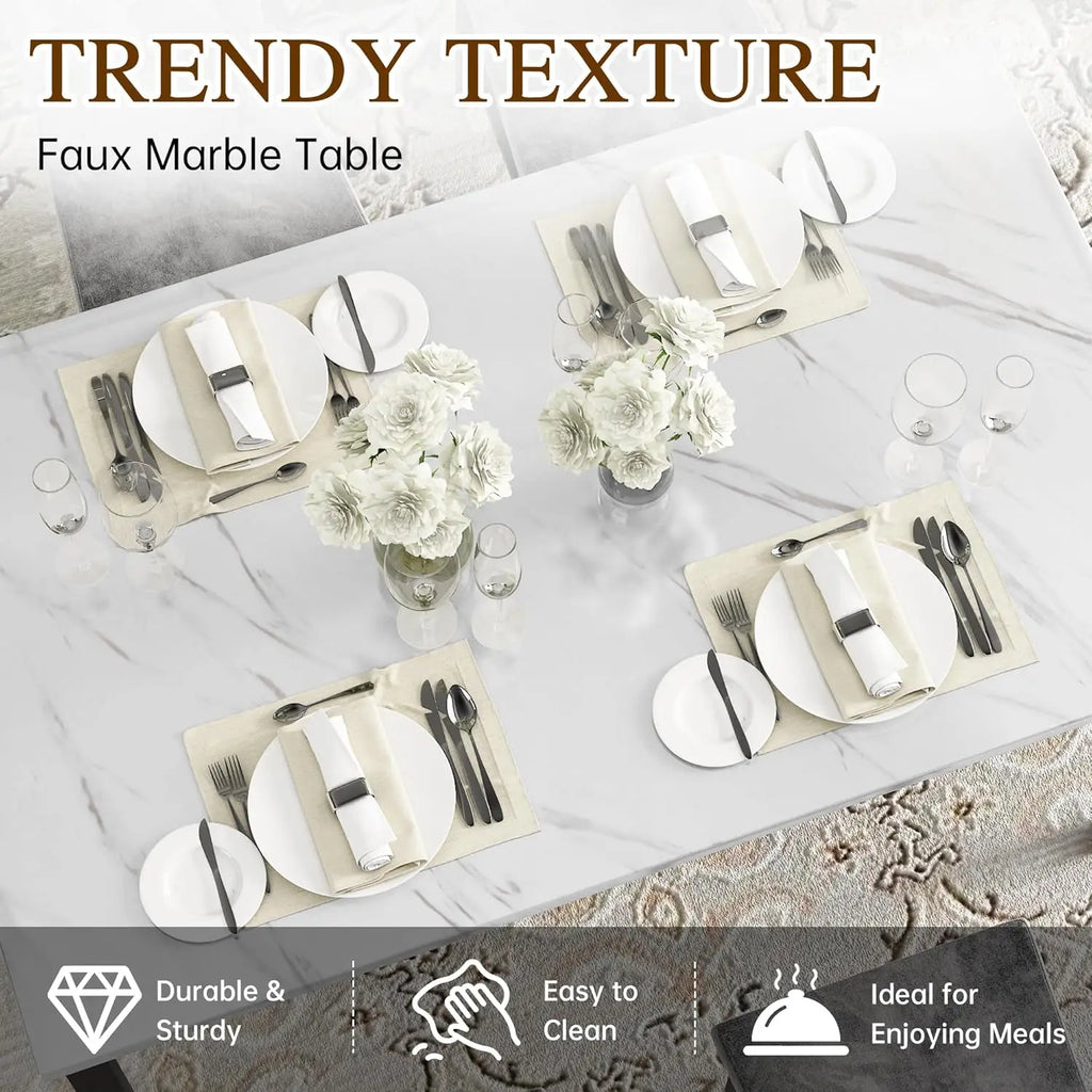 Hooseng Dining Table Set For 4 Faux Marble Kitchen Chairs