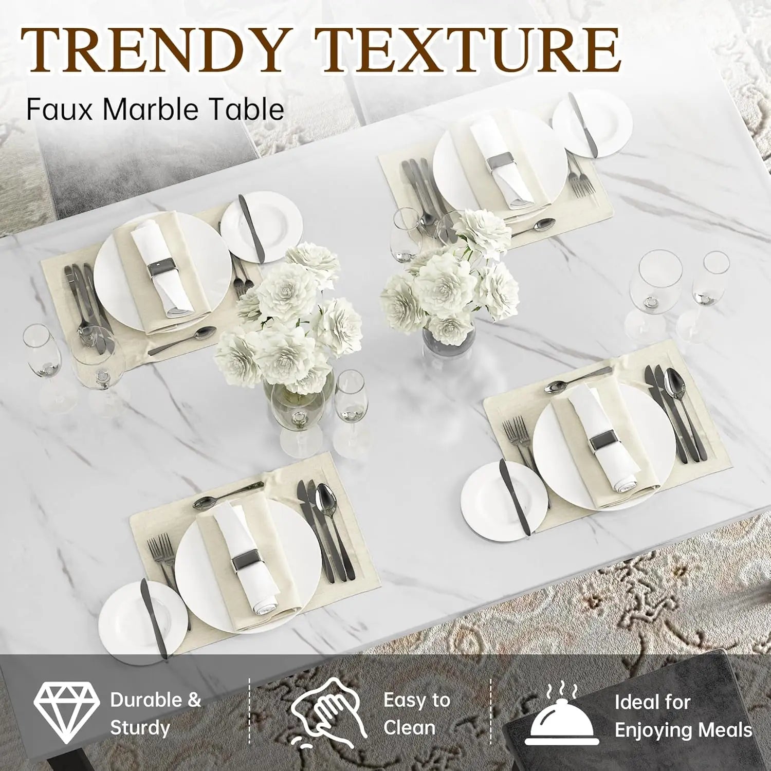 Hooseng Dining Table Set For 4 Faux Marble Kitchen Chairs