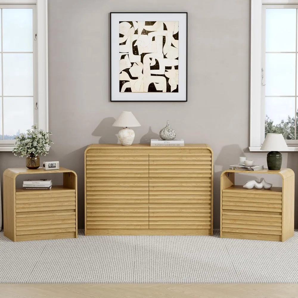 XIAOLANG 3-Piece Dresser and Nightstand Set Modern Fluted Profile
