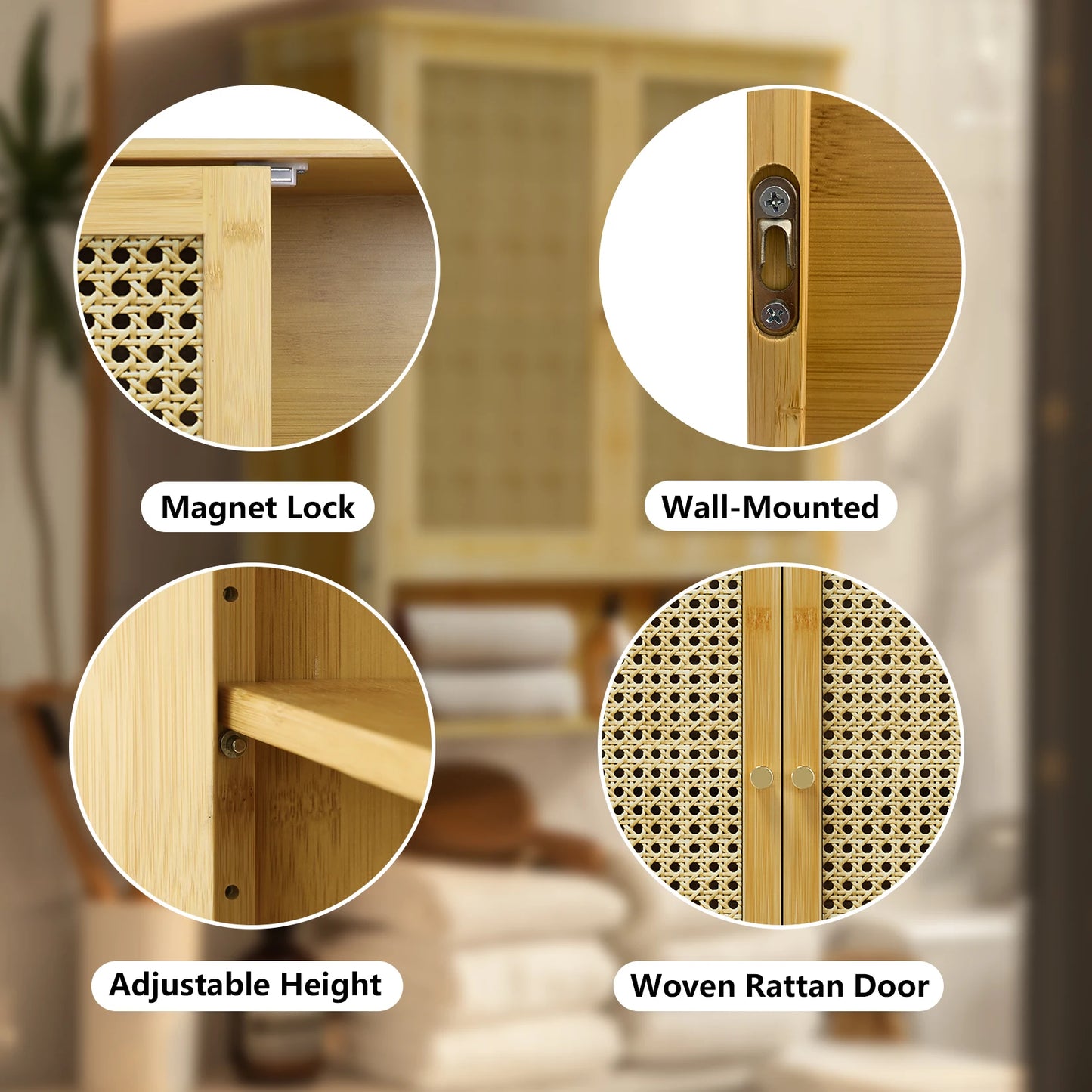 WisforFininsh Bamboo Wall Mounted Bathroom Medicine Cabinet Storage Organizer