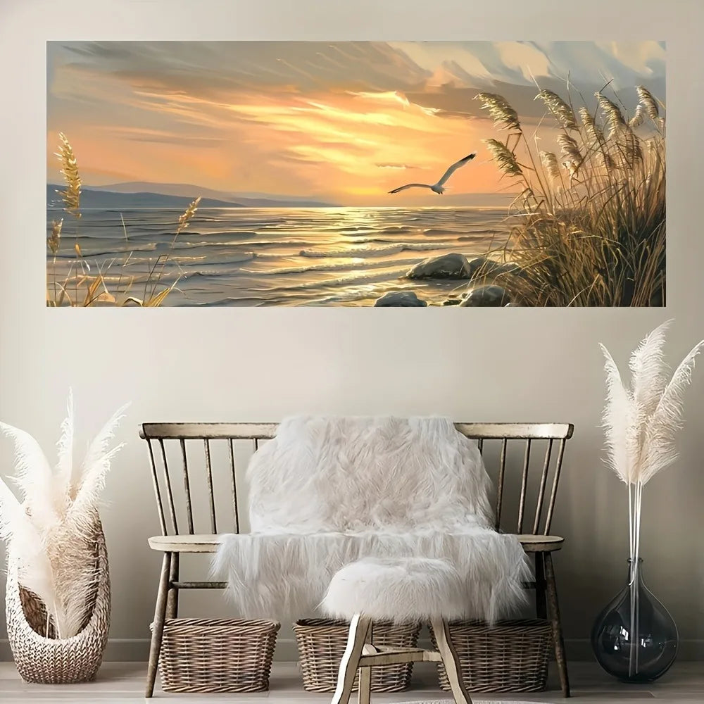 Sunset Beach Art Seascape Canvas Print for Interior Decor
