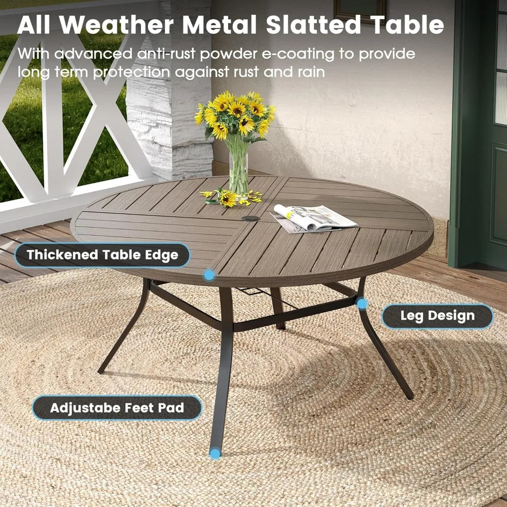 Sandshell Outdoor Patio Dining Set With Round Metal Table And Chairs