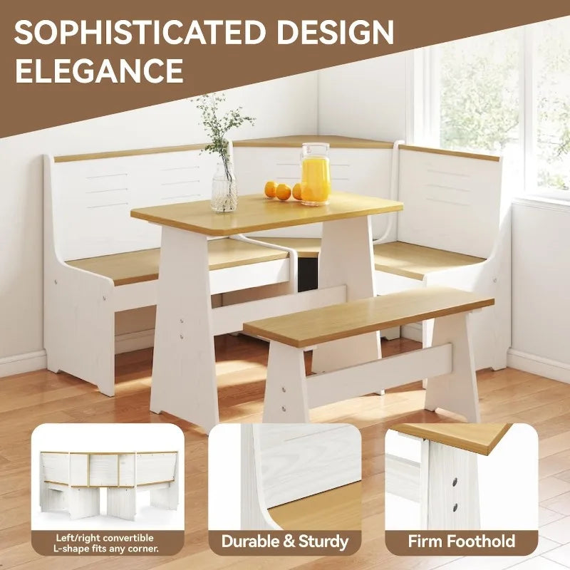 Breakfast Nook L Shaped Dining Set With Bench And Chairs Space Saving Wood