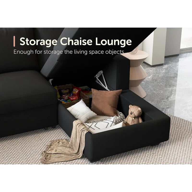 U-Shape Sleeper Sectional Sofa With Pullout Storage