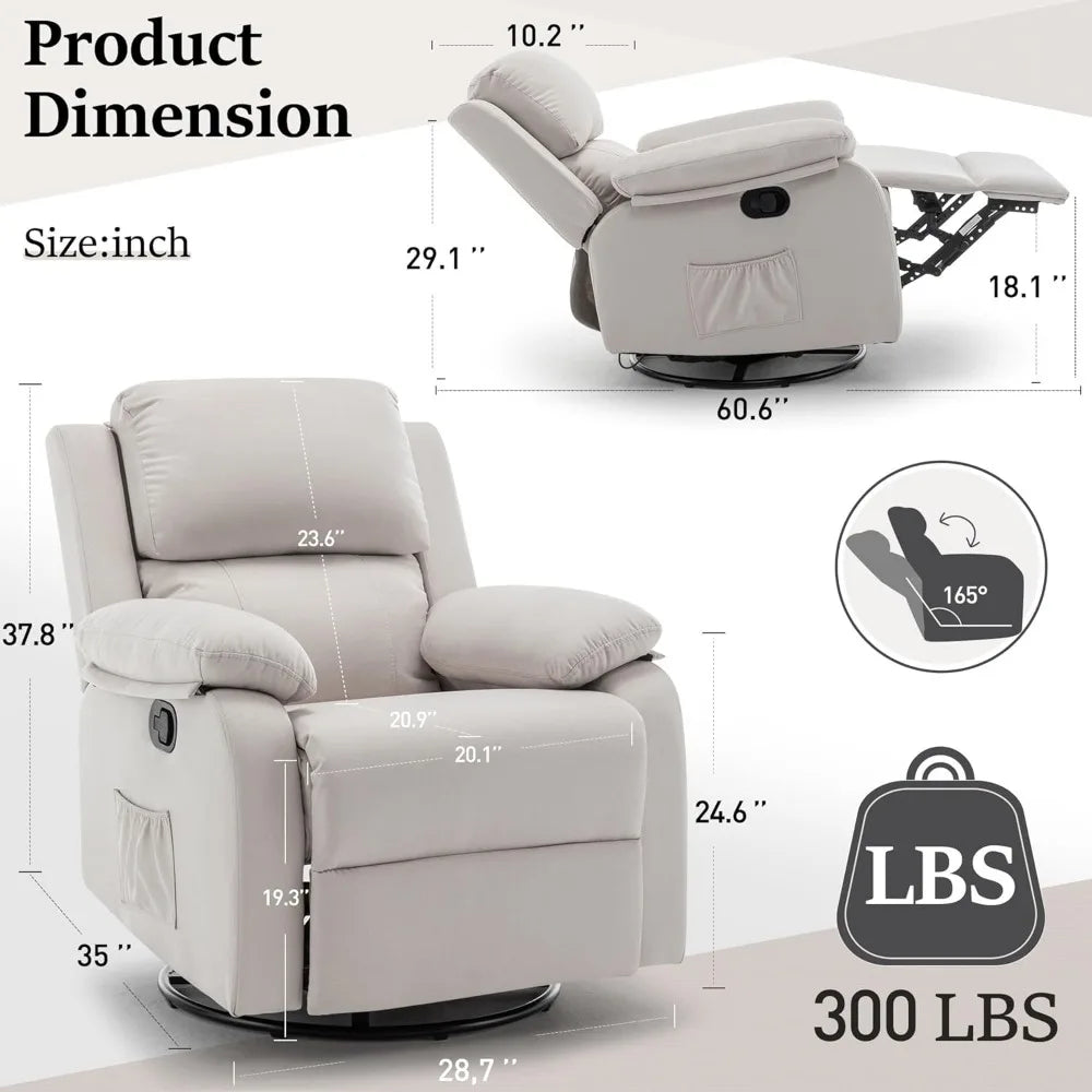 360 Swivel Rocker Chair Upholstered Glider Recliner For Adults