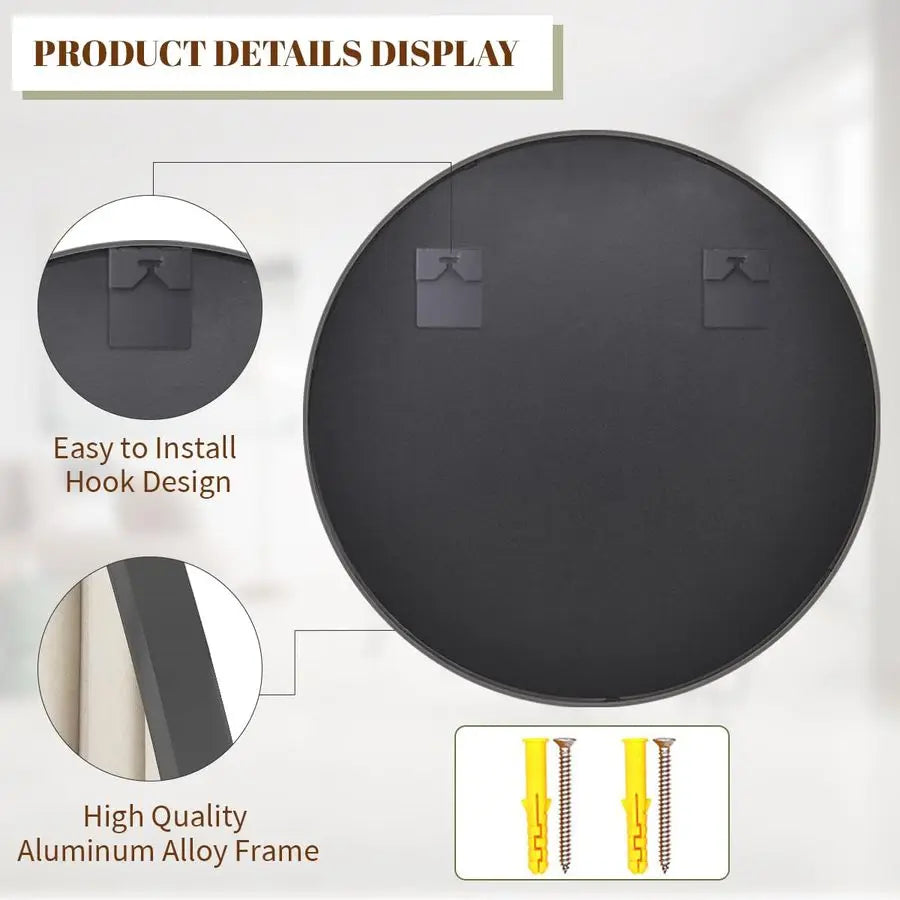 Round Metal Frame Wall Mounted Mirror For Entryway Bath Vanity