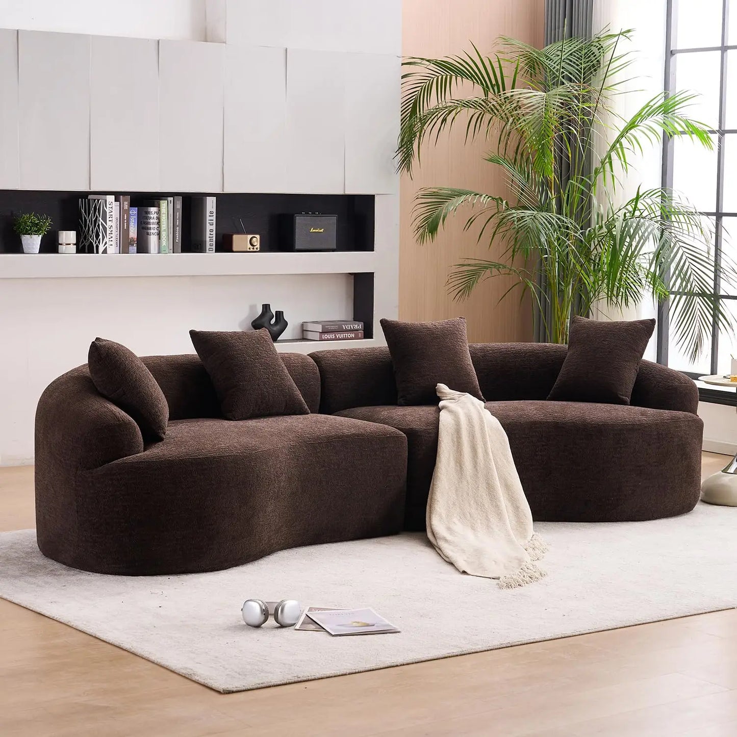 110‘’ Boneless Curved Sofa, Modern Cloud 4-Seater Floor Couch, Minimalist Compression Sofa for Living Room, Customized