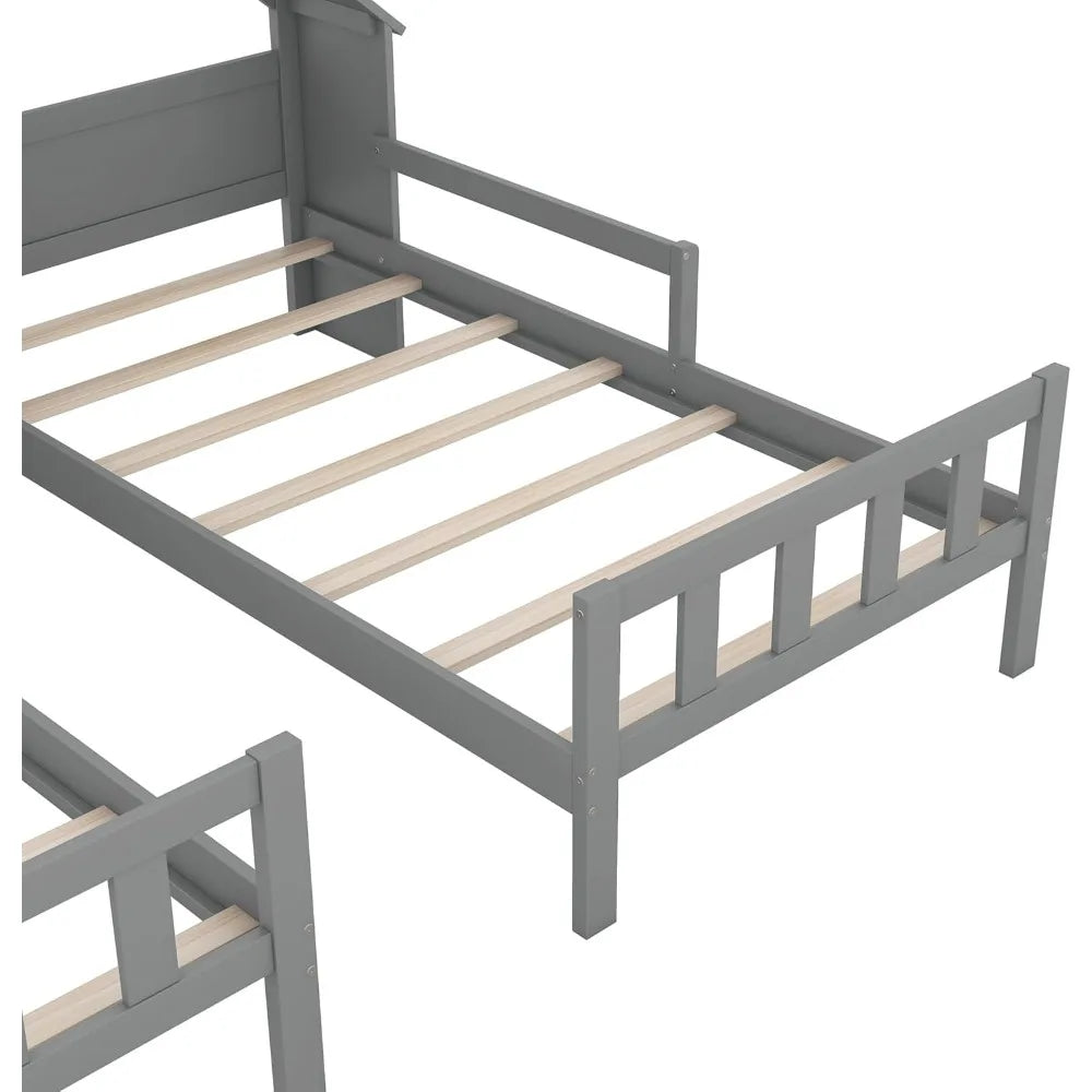 Softsea Double Twin Bed Frame for Kids House Bed Nightstand