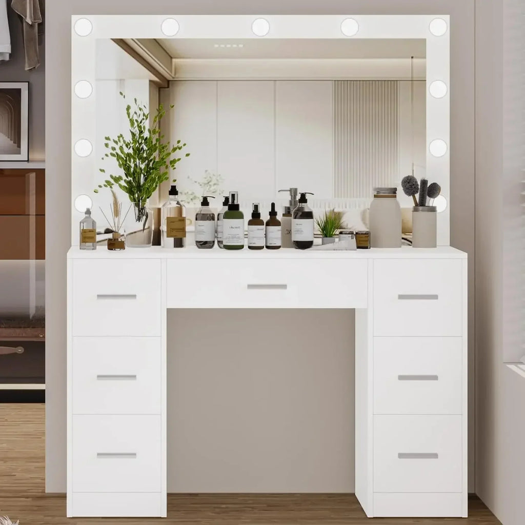 XMSJ Vanity Table With Lighted Mirror 3 Lighting Modes