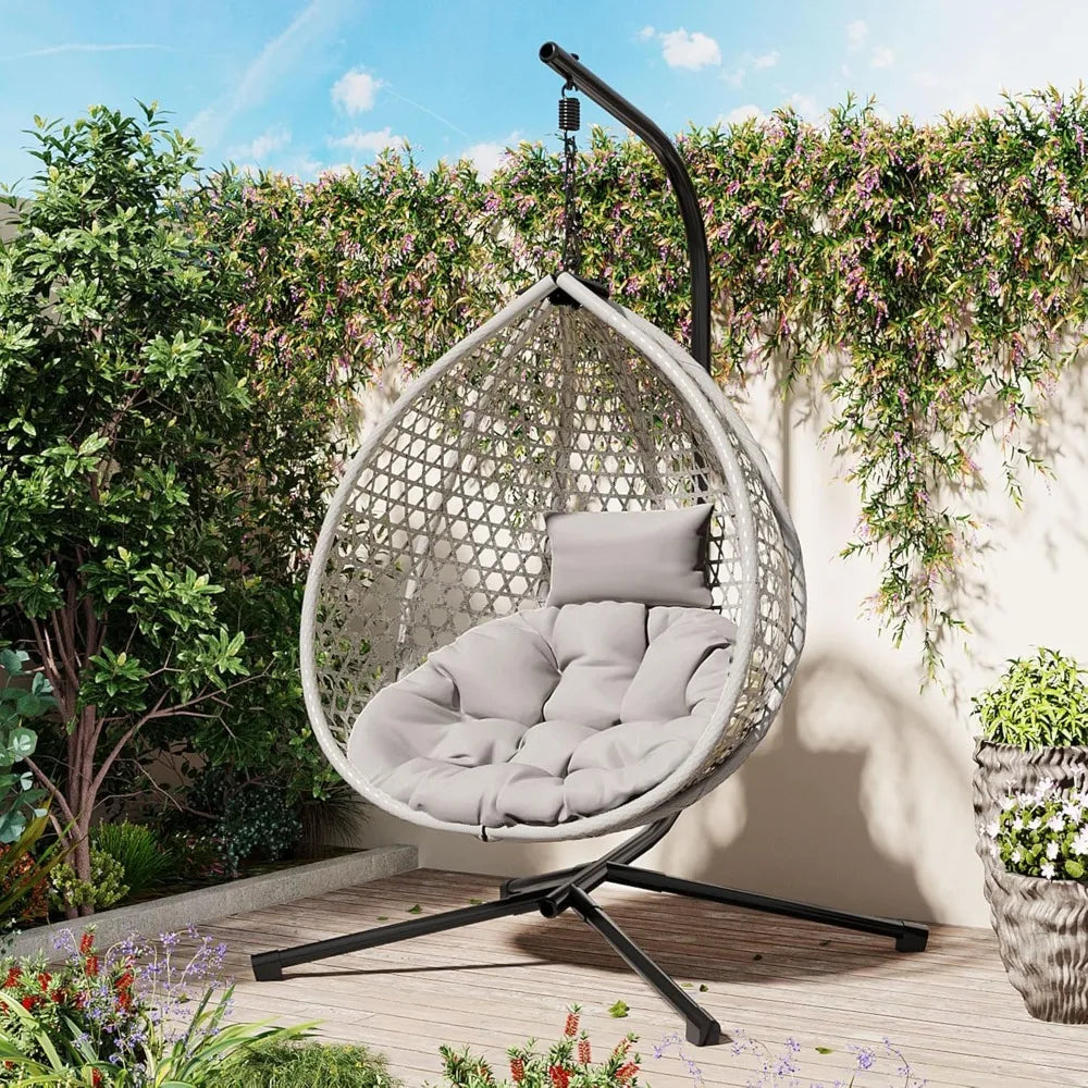 DOONELITH Egg Chair With Stand Outdoor Patio Wicker Swing