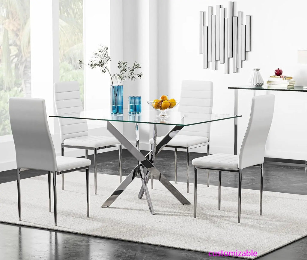 XMSJ 5 Piece Glass Dining Table Set For 4 With Chairs
