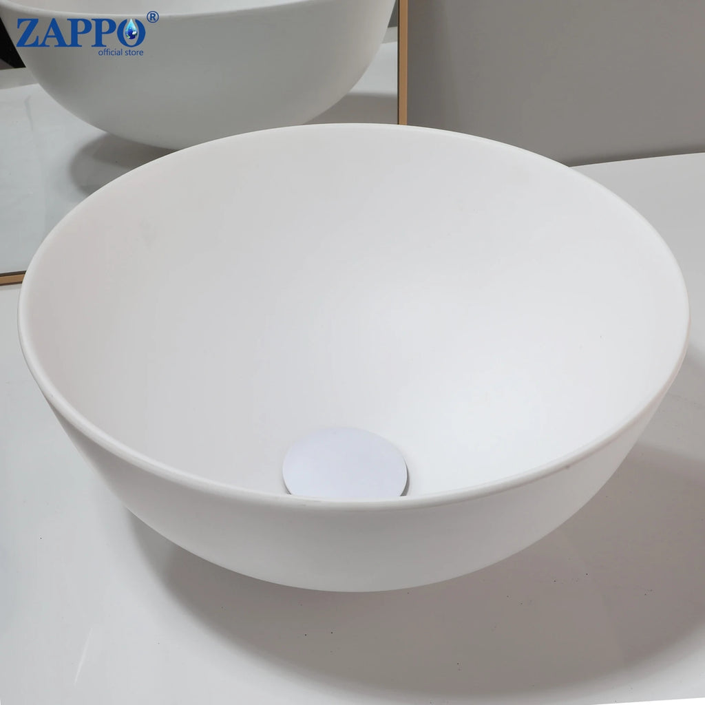 ZAPPO Bathroom Vessel Sink With Drain Bathroom Stone Resin Washbasin Round Above Counter Bowl Sinks for Bar Hotel (No Faucet)