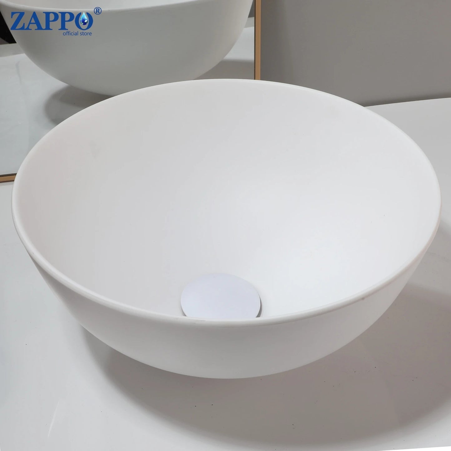ZAPPO Bathroom Vessel Sink With Drain Bathroom Stone Resin Washbasin Round Above Counter Bowl Sinks for Bar Hotel (No Faucet)