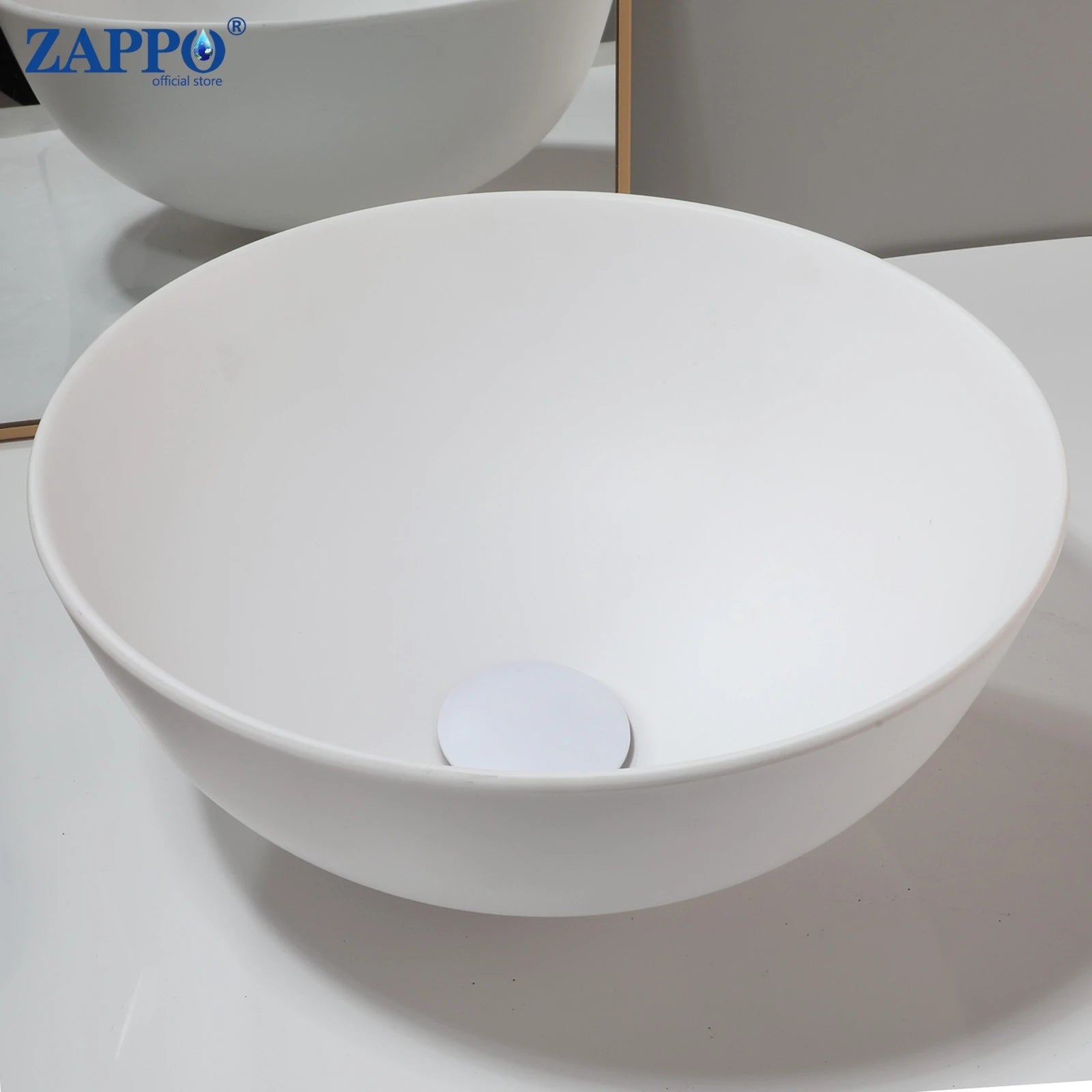 ZAPPO Bathroom Vessel Sink With Drain Bathroom Stone Resin Washbasin Round Above Counter Bowl Sinks for Bar Hotel (No Faucet)