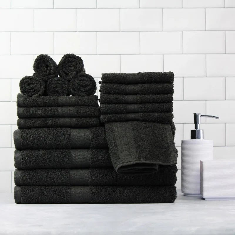 18-Piece 100% Cotton Towel Set, 4 Bath Towels, 4 Hand Towels, and 10 Face Towels, Soft and Super Absorbent