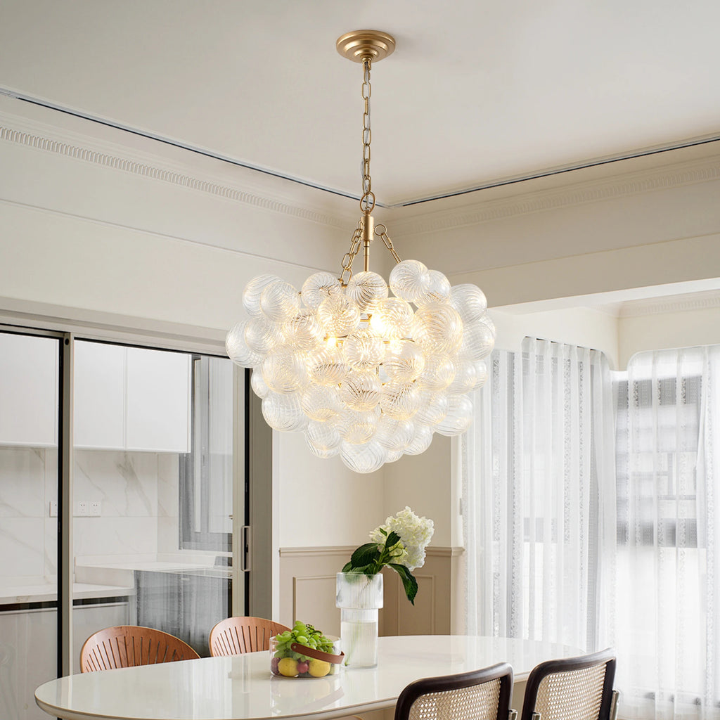 20-Inch Gold Pendant Light Chandelier with Threaded Clear Glass Globe Shade  Adjustable Height (No Bulbs)