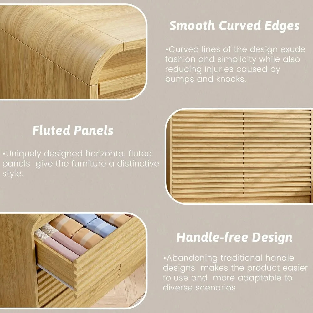 XIAOLANG 3-Piece Dresser and Nightstand Set Modern Fluted Profile