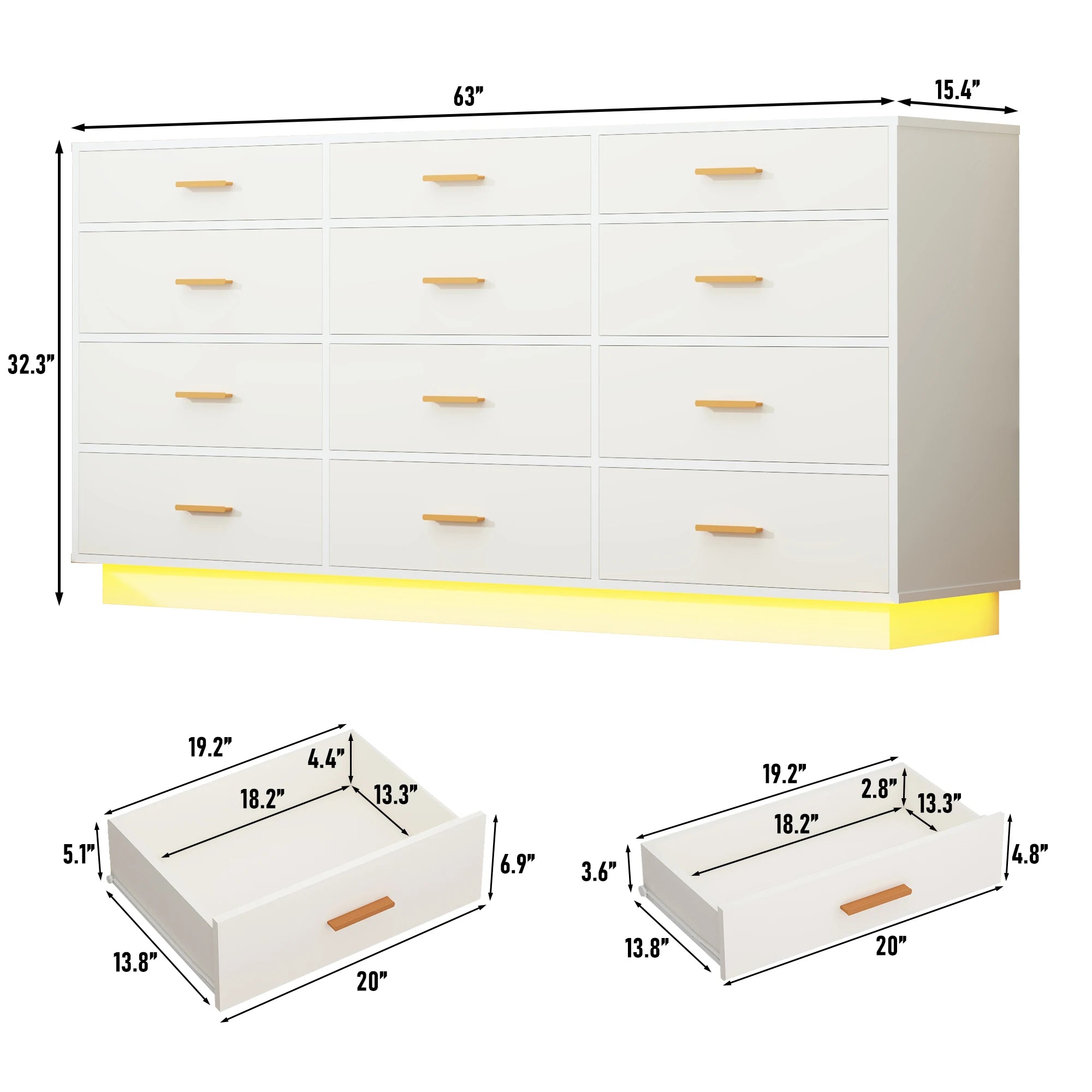 QiaoShiRen Modern Chest Of Drawers With Power Outlets LED