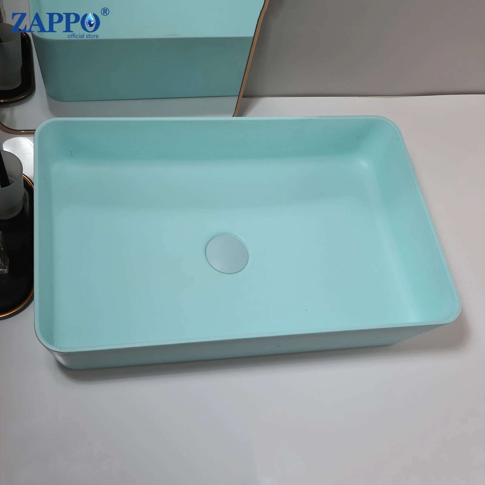 ZAPPO Bathroom Vessel Sink With Drain Bathroom Stone Resin Washbasin Round Above Counter Bowl Sinks for Bar Hotel (No Faucet)