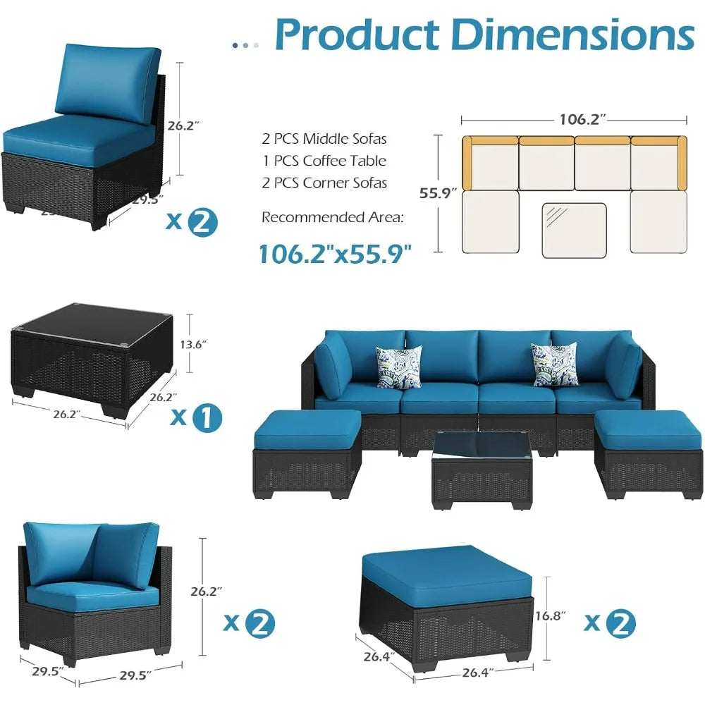 U-MAX 7 Piece Outdoor Patio Furniture Set Rattan Wicker