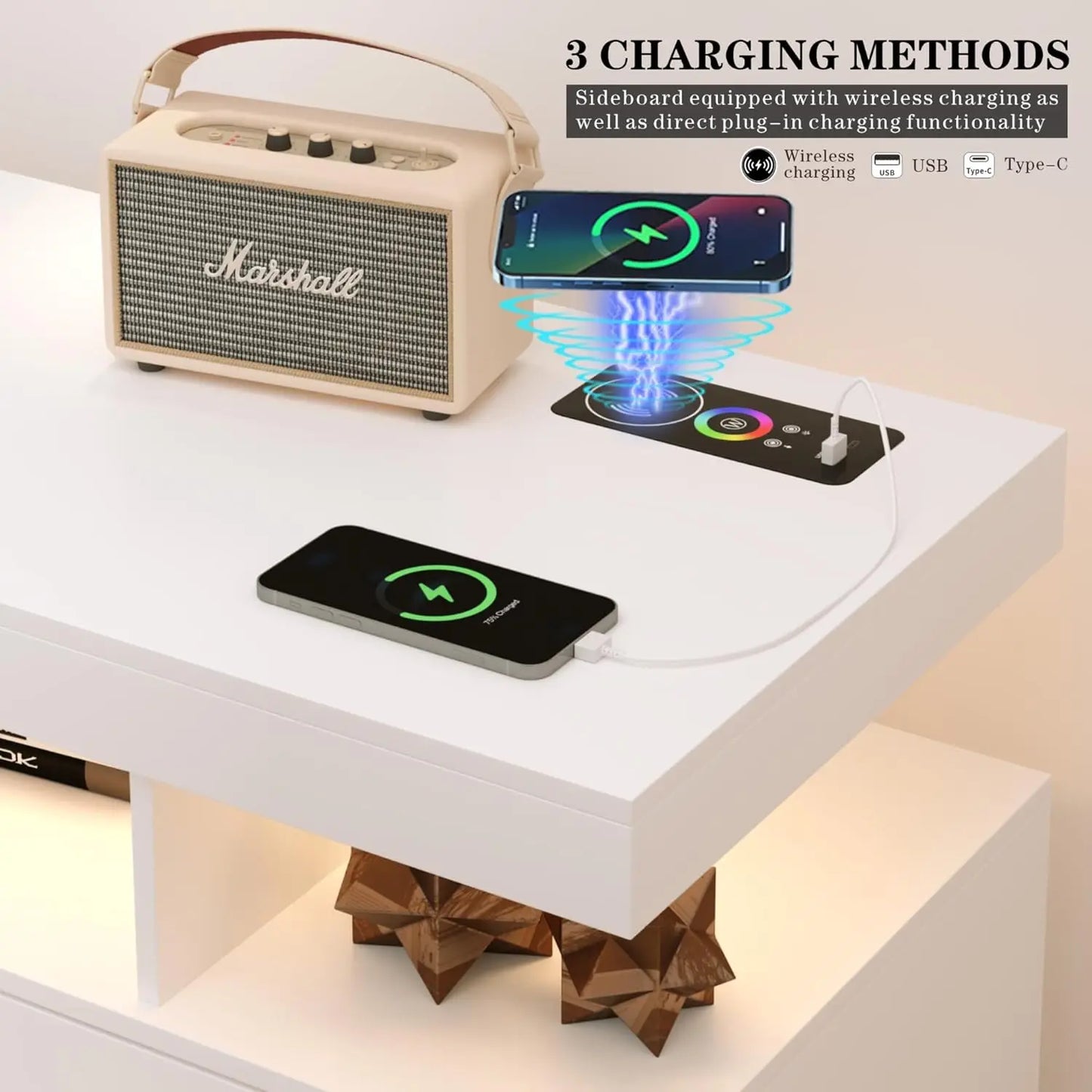 XMSJ Customizable Sideboard Buffet With Charging Station