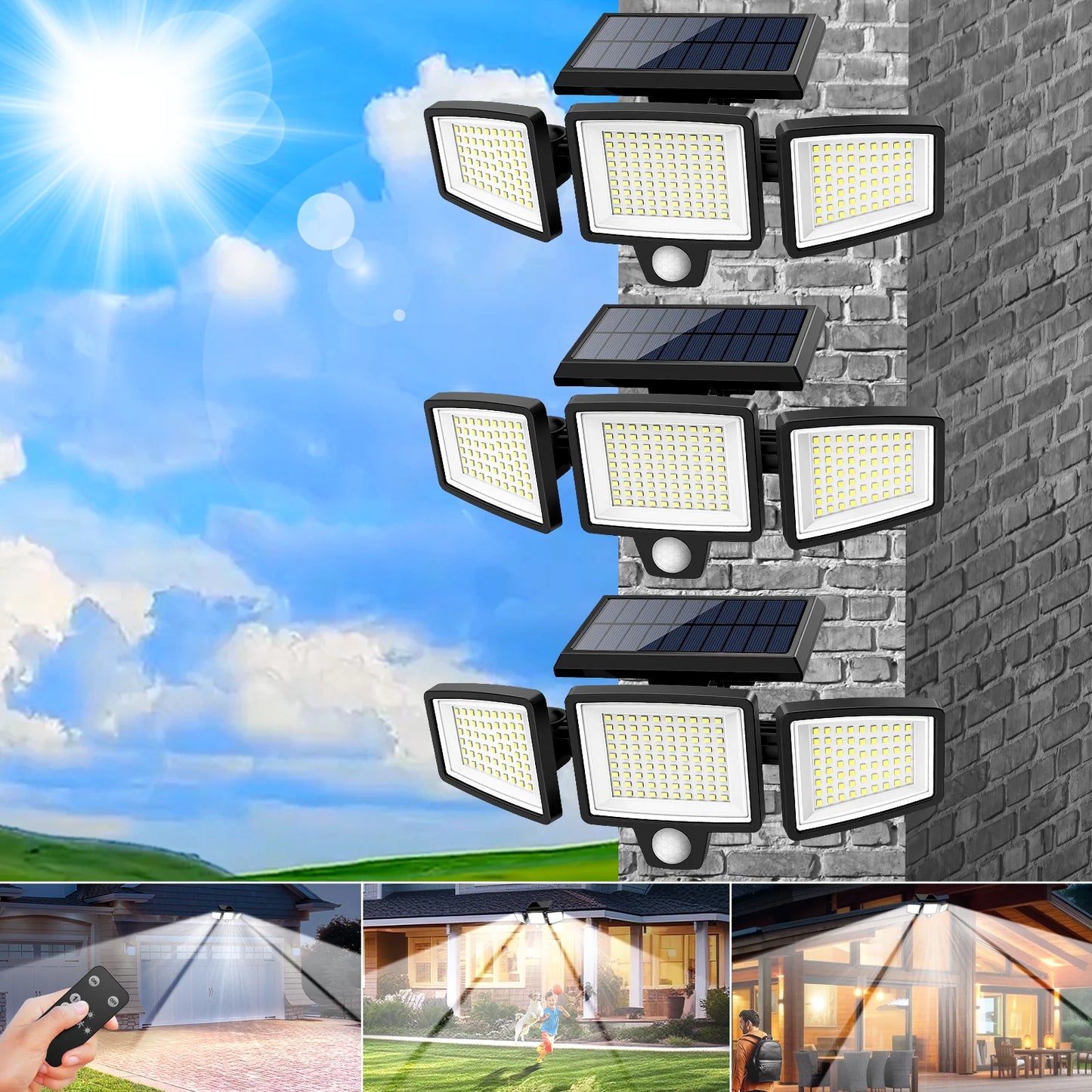 SZRSTH 3 Pack Outdoor Solar Motion Sensor Security Lights