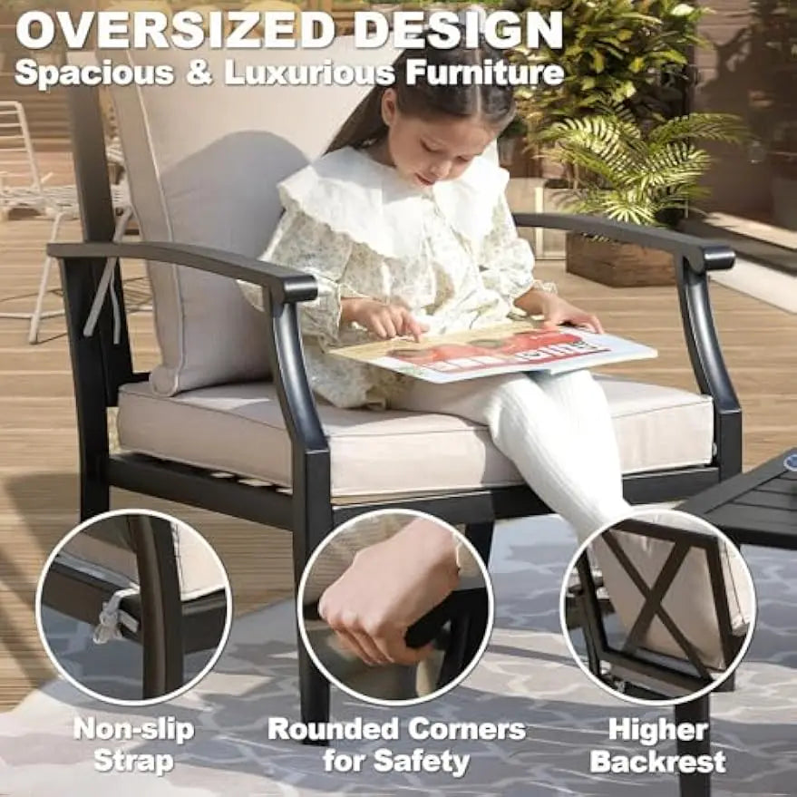 Outdoor Patio Metal Conversation Set With Sofa Loveseat Table