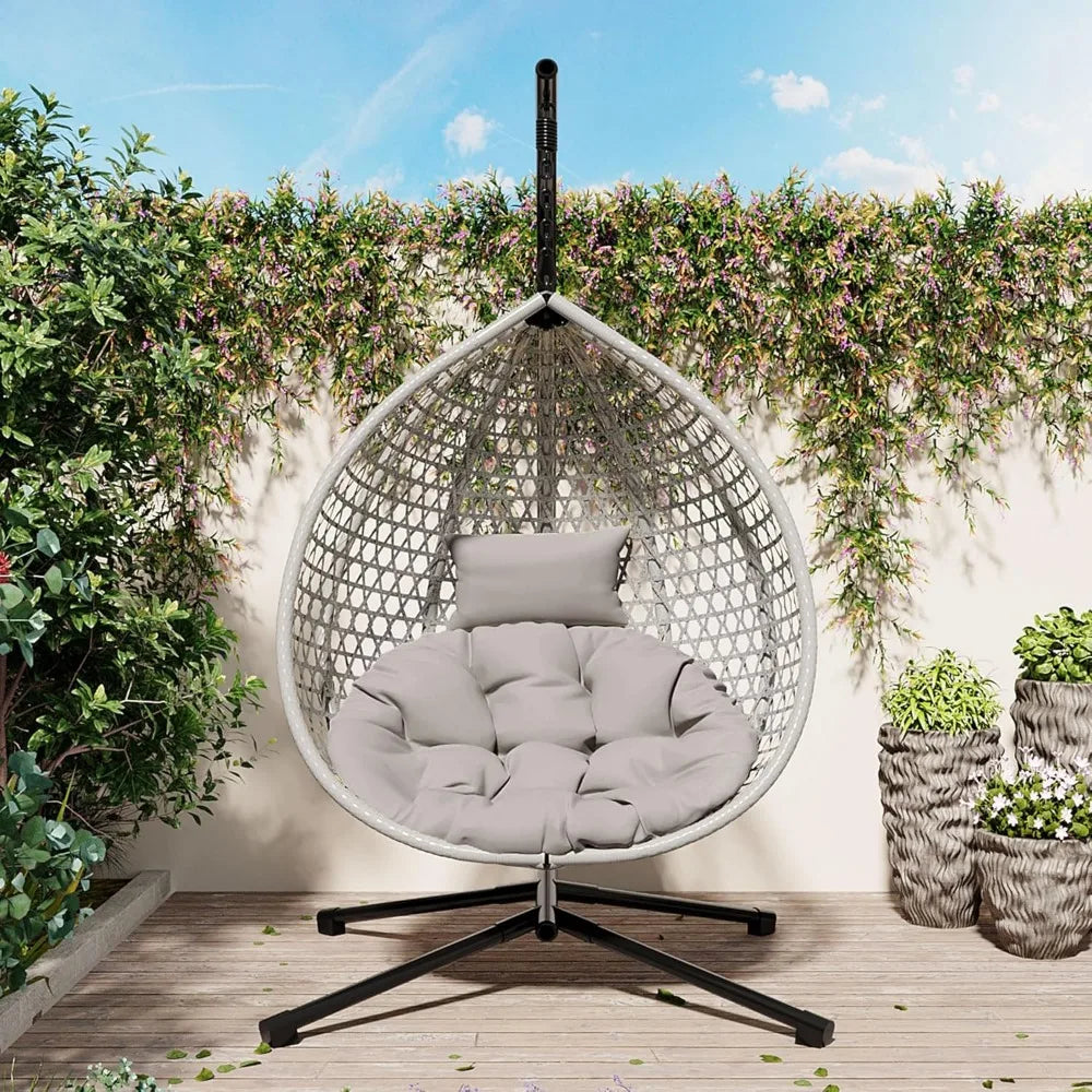 DOONELITH Egg Chair With Stand Outdoor Patio Wicker Swing