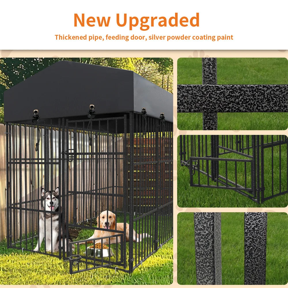 BORWARTH Dog Kennel Welded Metal Playpen With Roof Cover