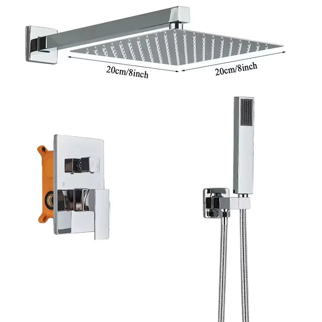 Rozin Chrome Rainfall Shower Faucet Set Wall Mounted Dual-Control