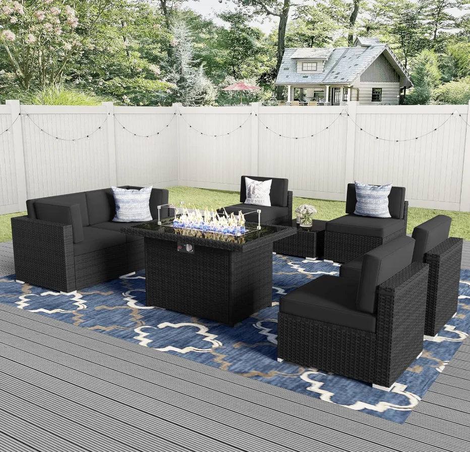 General Use 8 Piece Patio Set 44 Inch Propane Fire Pit