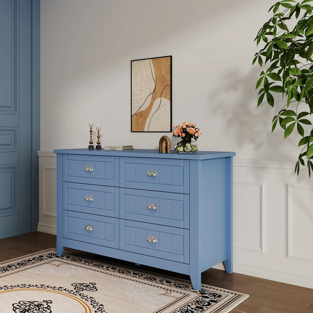 General Use Modern 6 Drawer Wooden Dresser For Bedroom