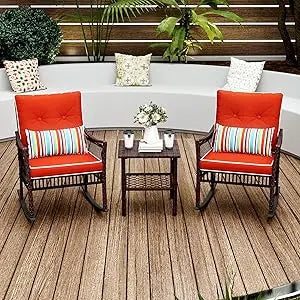 Patio Furniture Set With Outdoor Rocking Chairs And Rattan Coffee Table Weather Resistant