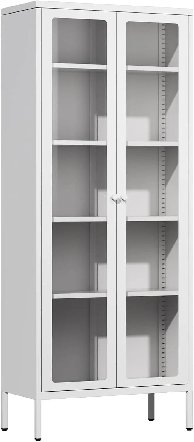 67" Metal Glass Display Cabinet, Storage Cabinet for Collectibles, Curio, China, Books, Display Case with Glass Doors